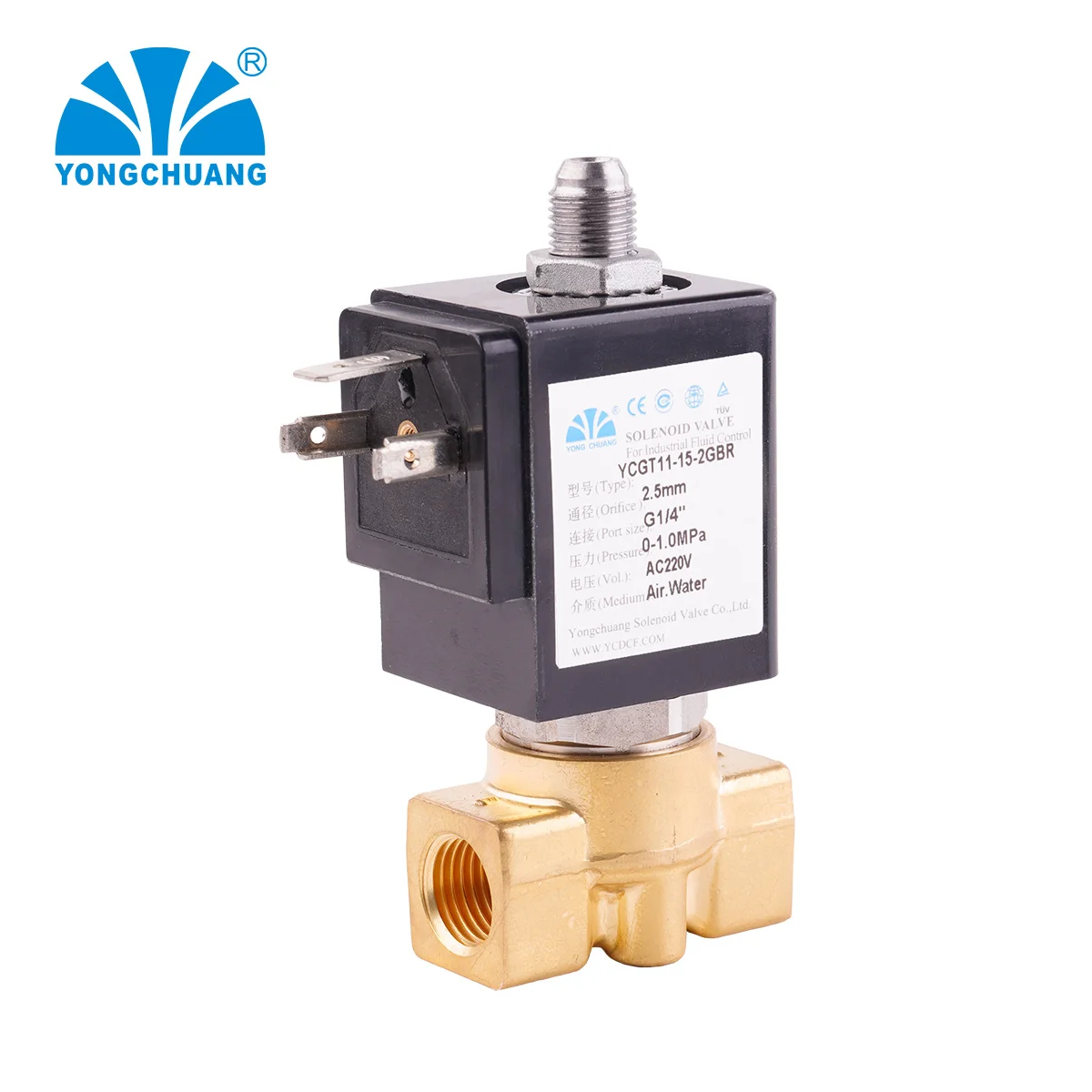 Yongchuang YCGT11 3 Way Ruby Seal Brass 24v Dc Coffee Machine Steam Solenoid Valve