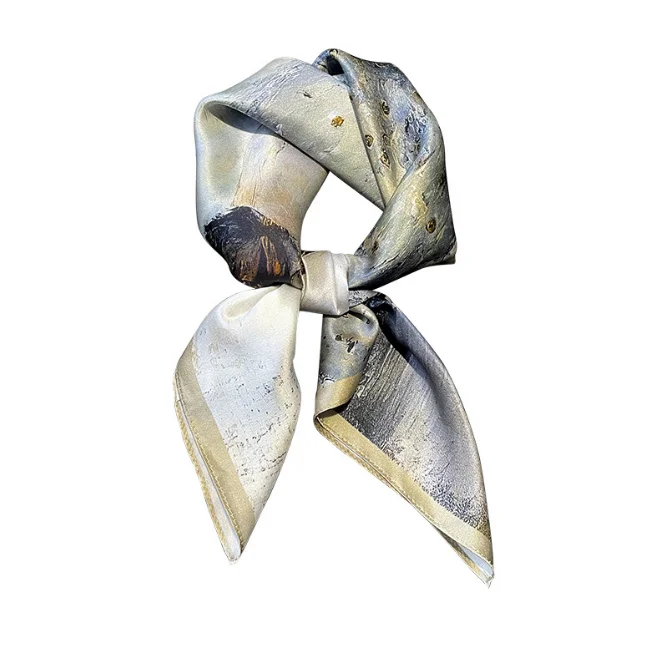 Custom Digital Printed Silk Scarf Designer Wholesale  New Silk Satin Thin Shawl