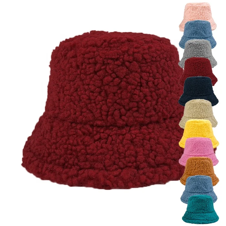 Women Fleece Warm Bucket Hat Solid Color high quality beautiful winter keep warm fashion Teddy Hats For Winter