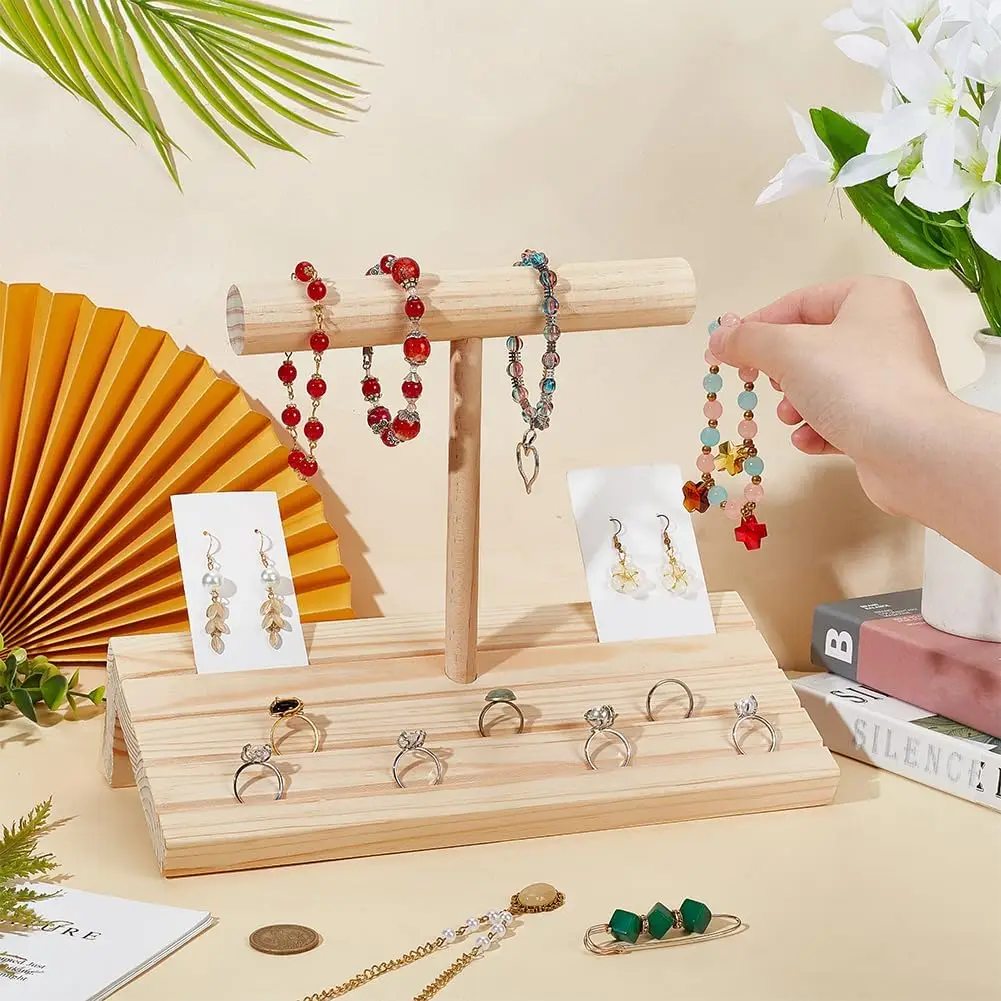 4-Slot Wood Earring Card Holder Bracelet Display Holder Retail Jewelry Display