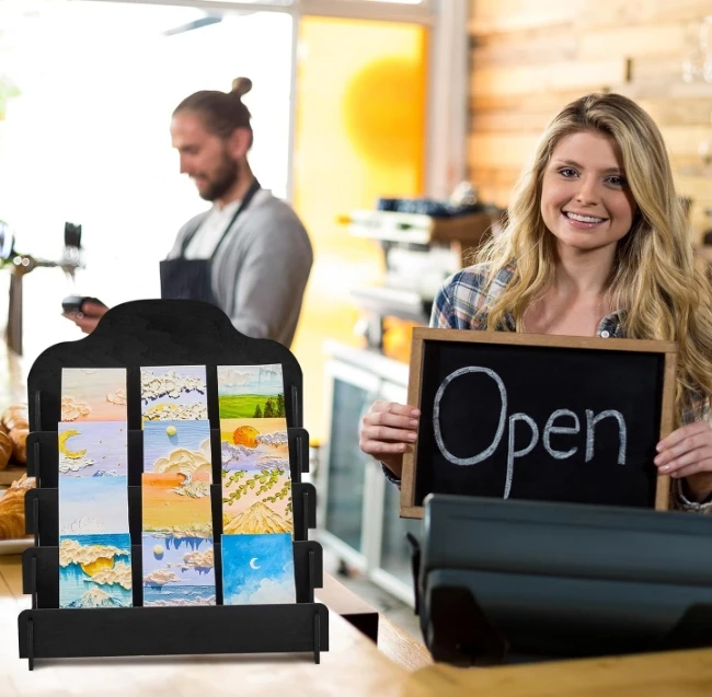 4 Tier Greeting Wooden Sticker Display Stand Portable Card Rack Multipurpose Holder for Cards Stickers Photos