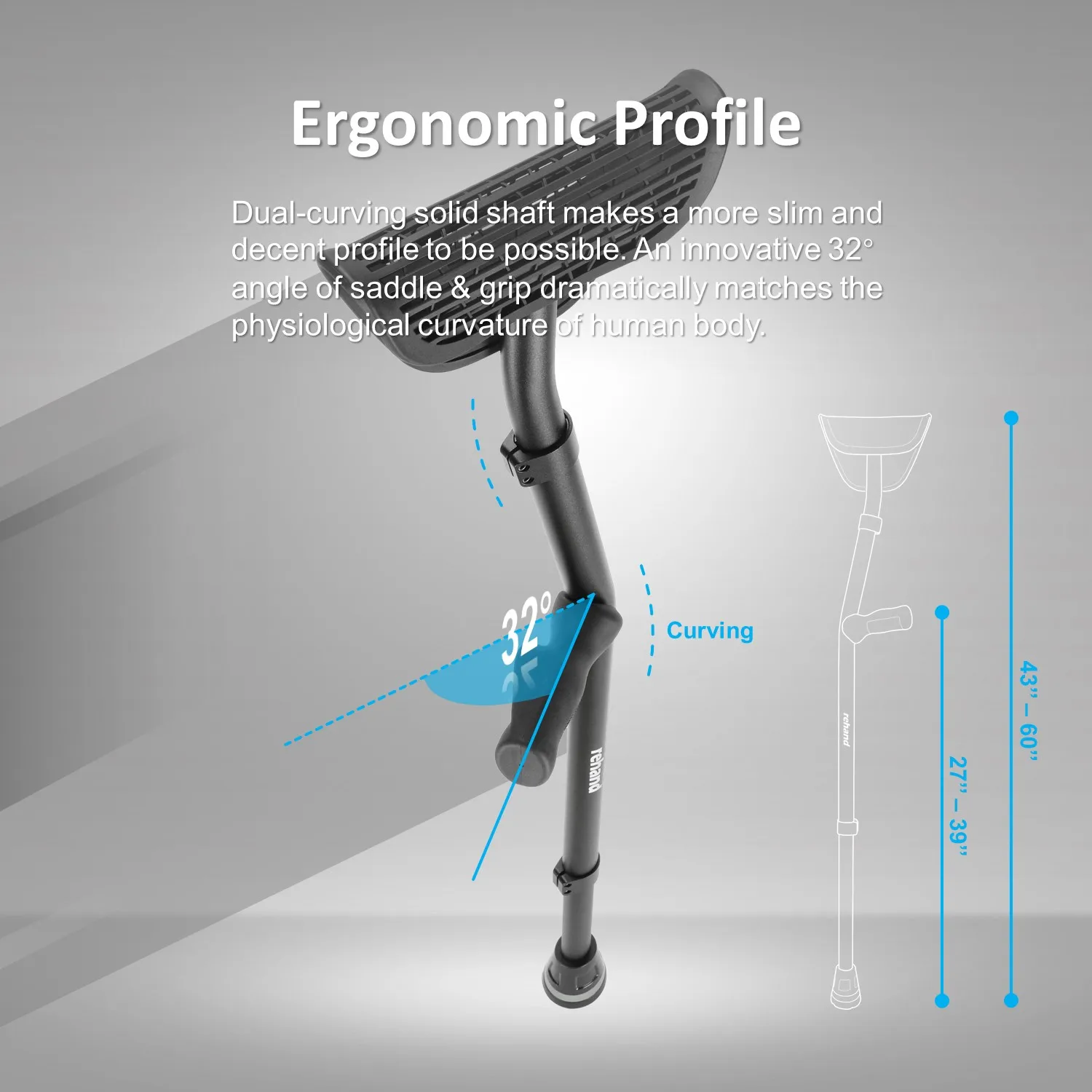 Rehand Aluminum Disabled Walking Cane Elderly Elbow Crutch Recuperator Height Adjustable Underarm Crutches