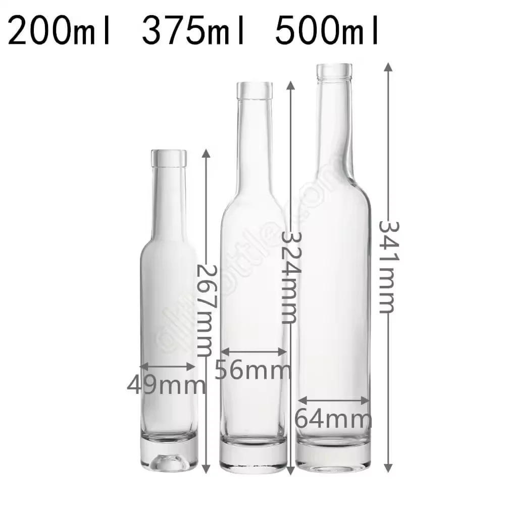 200ml 375ml 500ml clear icewine glass bottles round shoulders slim ice wine Whisky olive oil Long Neck Empty Spirit Glass Bottle