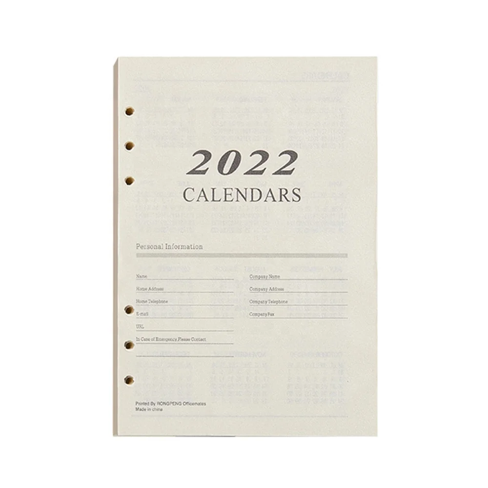 A5 Inner Page 2022 Calendar 176 Sheet Filler Paper Spiral Notebook Loose Leaf Ring Binder Refill for Filofax Planner Journals