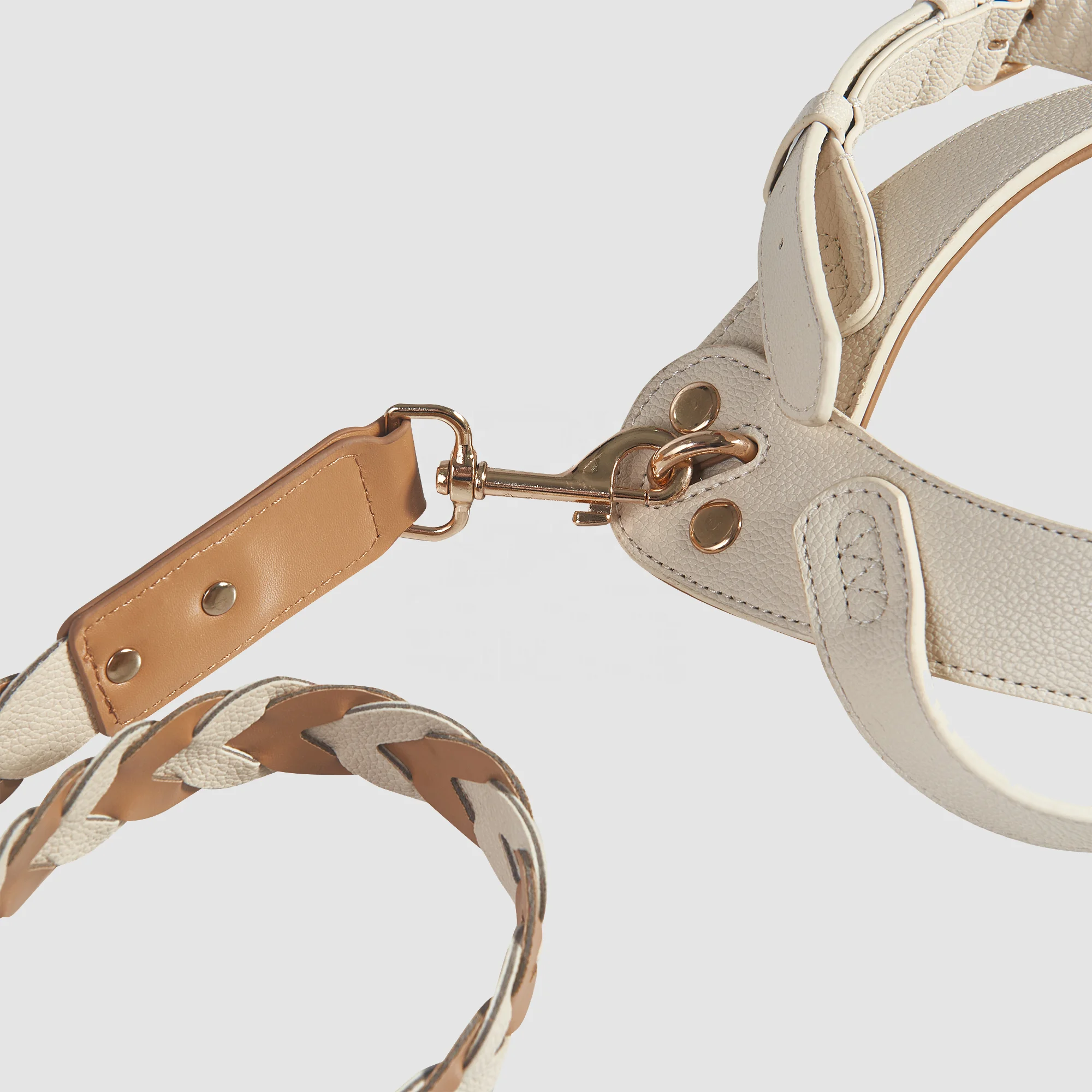 Luxury Dog Harness Dog Leash Adjustable, Easy On-Off Pet leash and Harness set, High quality Faux Leather and Metal Accessories