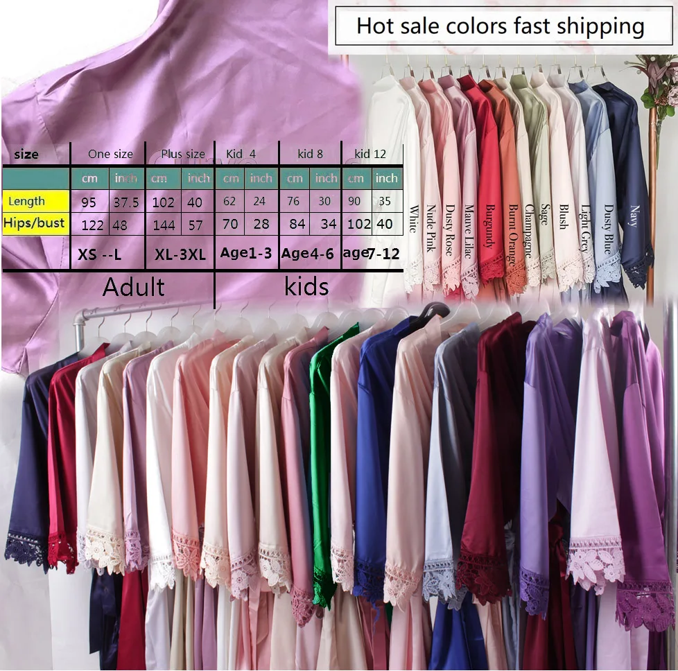 Women silk lace bridesmaid Wedding party high quality women sleepwear satin bride robe