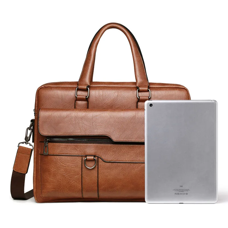 New Custom Logo PU Leather Briefcase Men Single Shoulder Messenger Bag Business Polyester Fashion Unisex 15.6 Laptop Bag