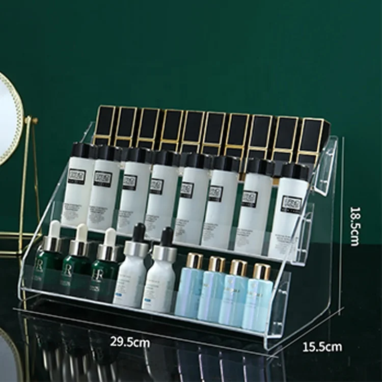 Tabletop Acrylic Stepped Makeup Organizer 3 Tier Clear Makeup Display Rack Nail Polish Bottle Shelf Holder