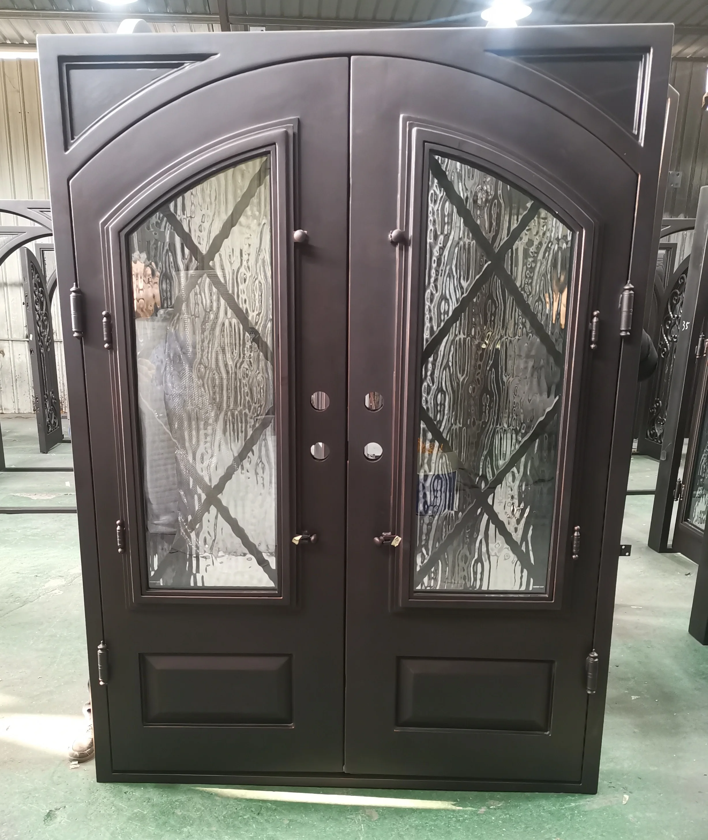 Modern Arch Design Main Exterior Front Double Exquisitely Designed Wrought Iron Exterior Door