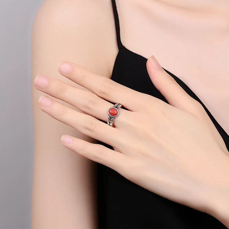 Fashion Wheat Ear Ring South Red Agate Gemstone Rings Vintage Wheat Designed Adjustable Rings Stylish Carnelian Ring