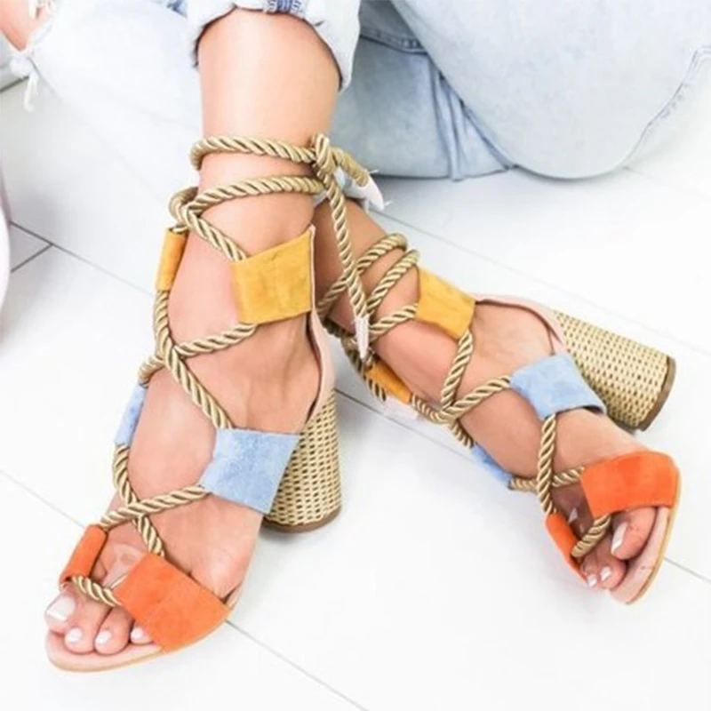 2020 летние модные женские сандалии в римском стиле на высоком каблуке