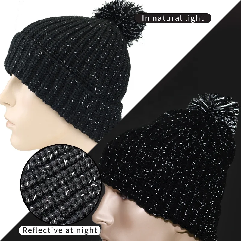 Зимняя вязаная шапка унисекс теплая и мягкая эластичная Шапка-бини на заказ для мужчин женщин со светоотражающей