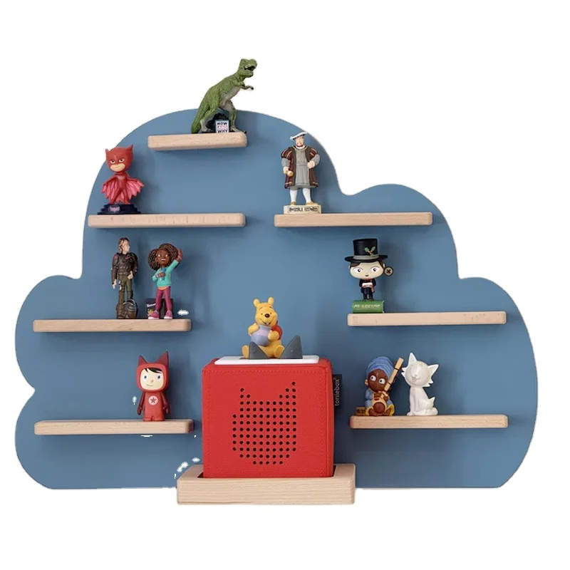 Cloud Shaped Wall Mounted Tonie Regal Magnetic Wooden Shelf for Box Wood Storage Rack