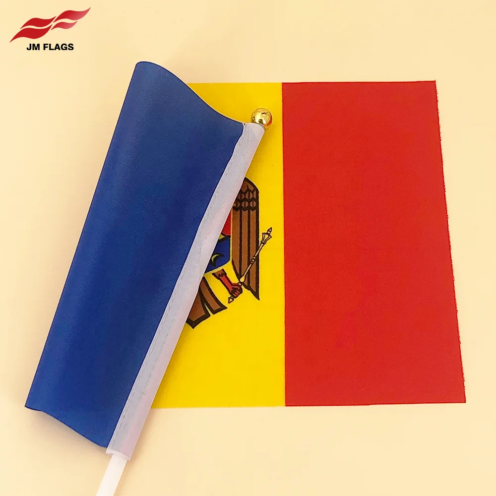 Wholesale Moldova Hand Held Flags Hand Flag National Day Decoration Polyester Moldova Stick Flags