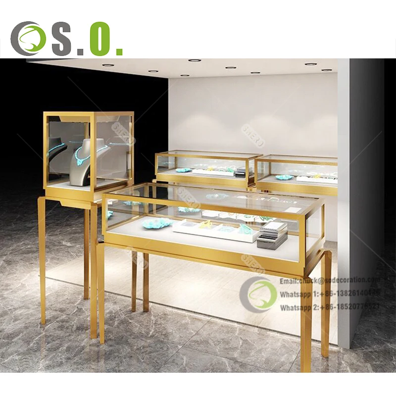 Hot Sell Luxury Wooden Glass Jewelry Showcase Display Jewelry Glass Counter Display Showcase With Lockable