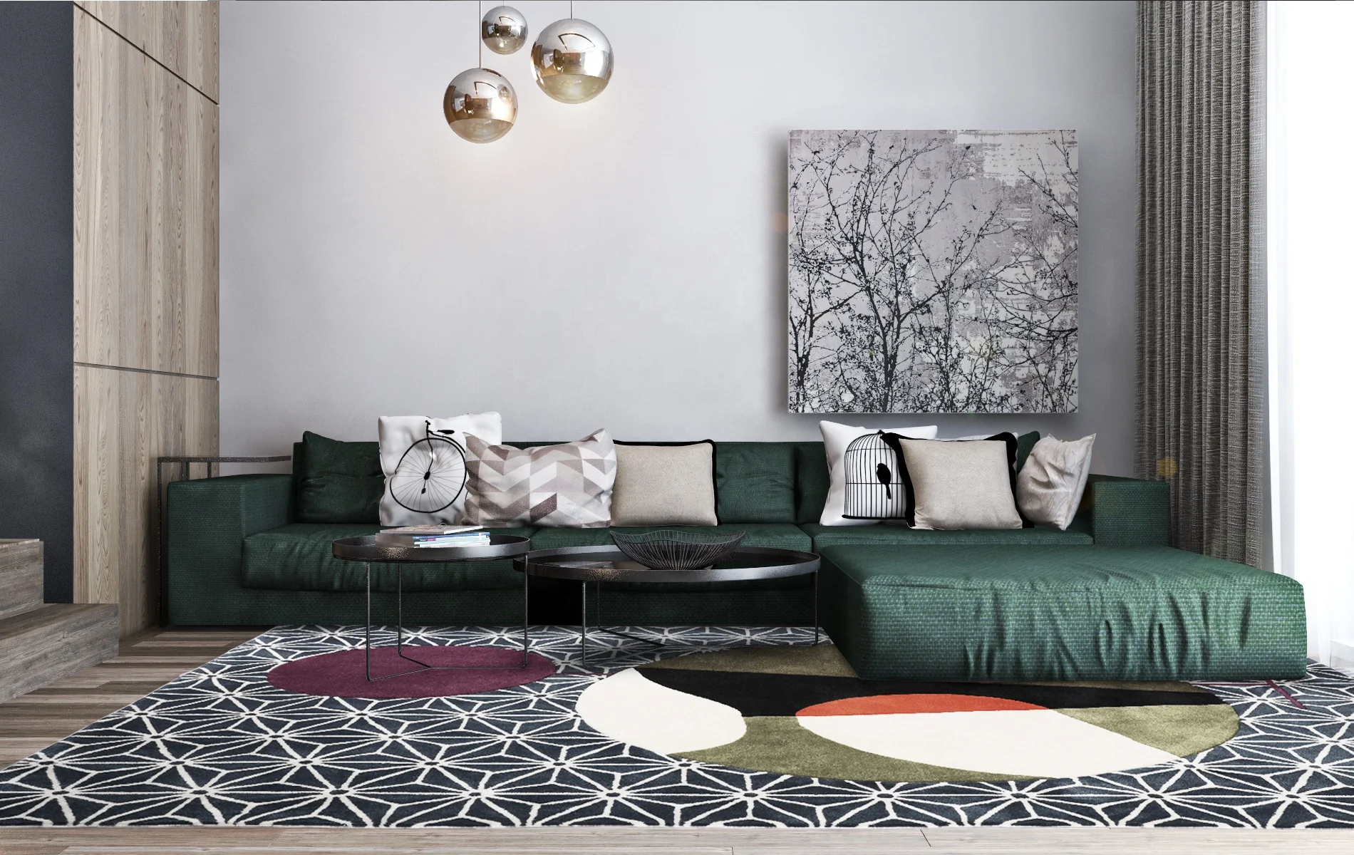 
China Manufacturer Nordic Geometric Custom Size Blue Carpet and Rug Bedroom Living Room 