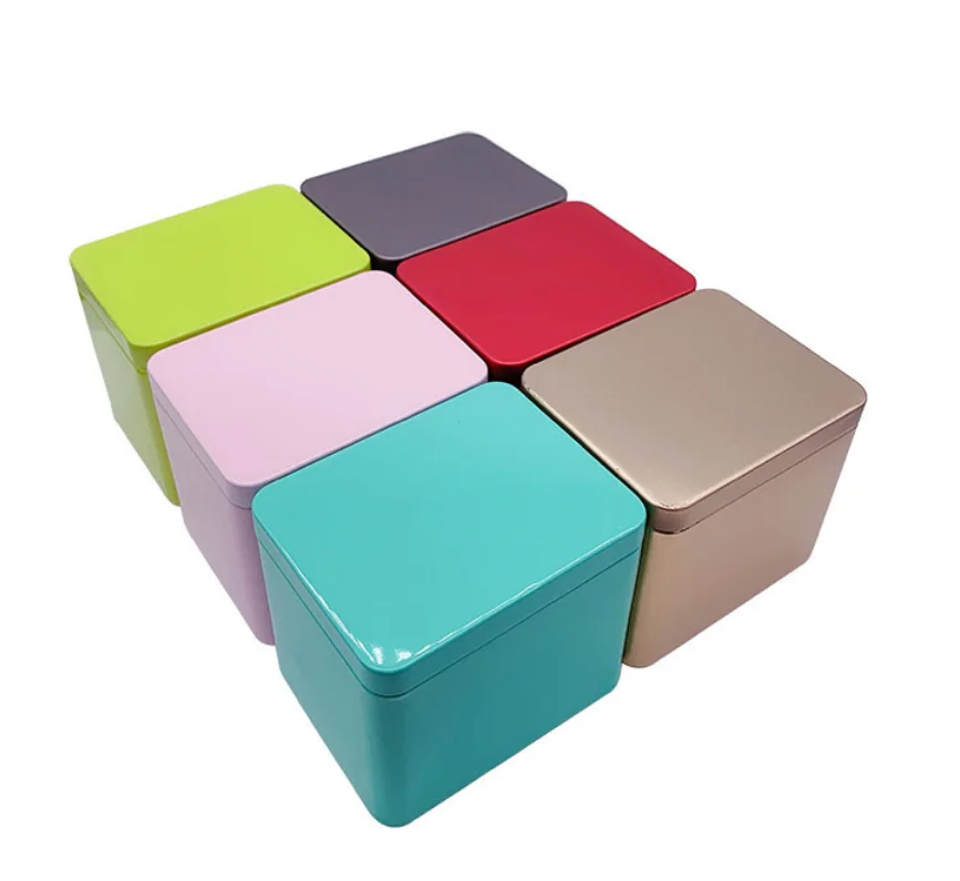 Square shape tea airtight empty metal tin food grade tea tin can for storage