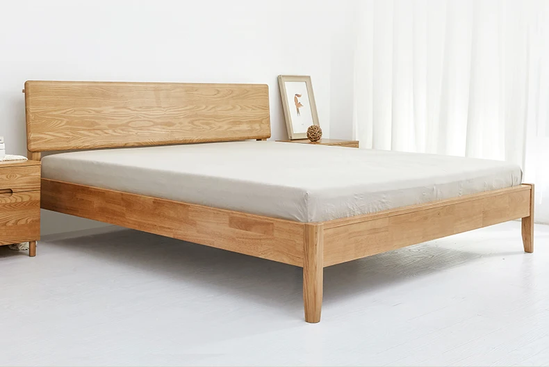 Wood Cottage Style Platform Bed with Headboard Nordic Solid Wood Bed Single Modern Simple Bedroom Apartment Furniture Factory