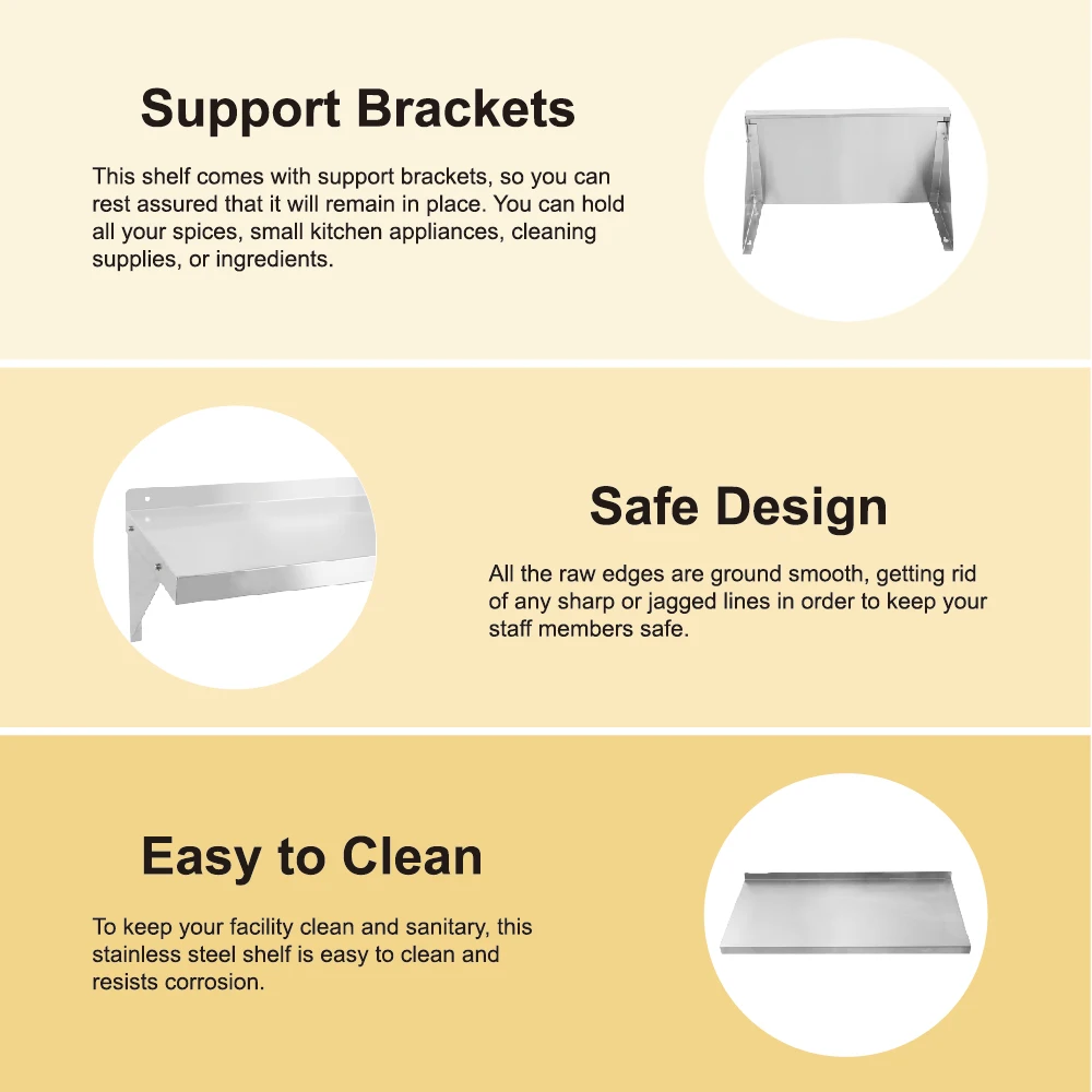 Customized Commercial Wall Shelves Stainless Steel Wall Shelf Display Floating Shelves for Kitchen Wall Storage