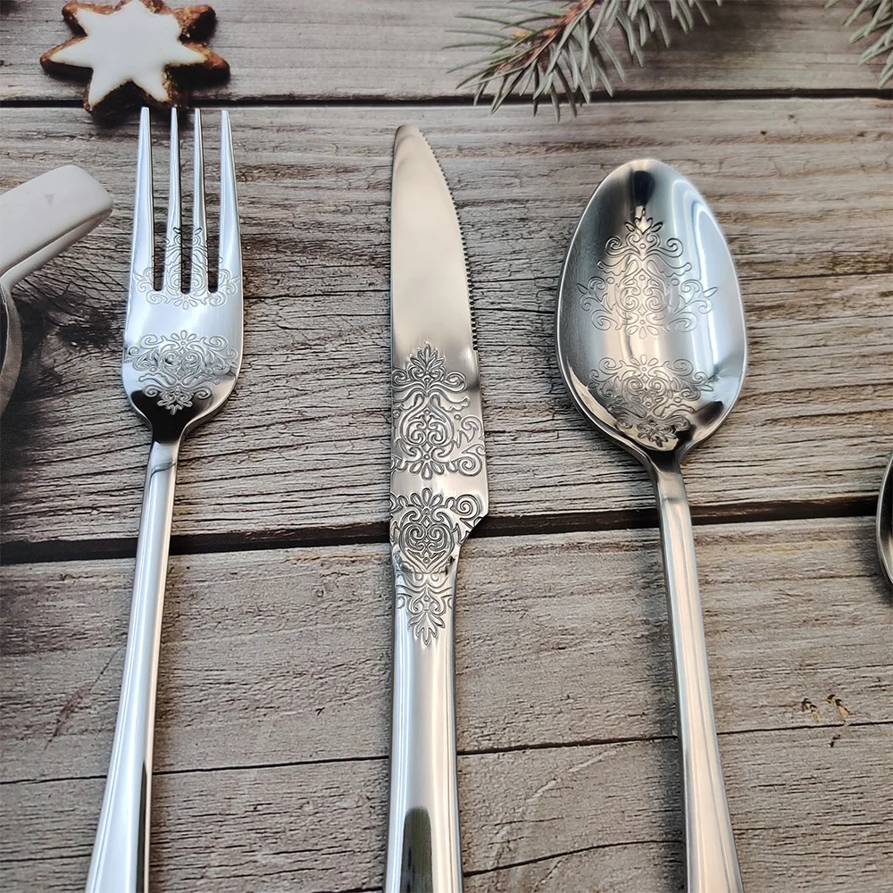 Factory Direct Sales 4 Pcs Stainless Steel Cutlery Spoon Fork Knife Dinnerware Flatware Sets Cutlery Dinner Set With Pattern