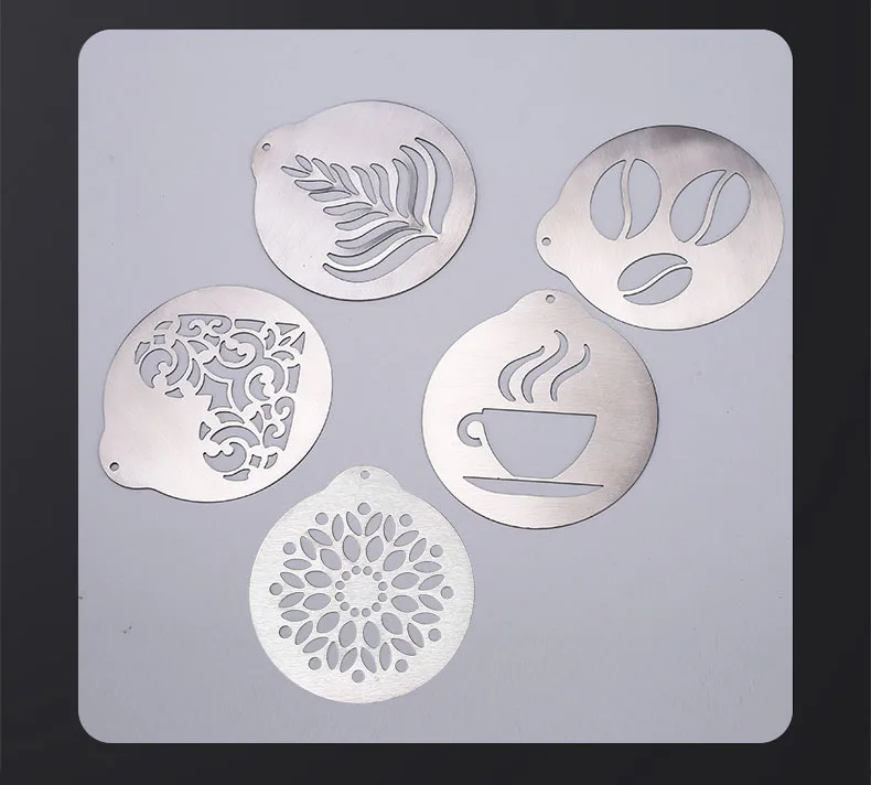 Top Seller 5 PCS Metal Stainless Steel 304  Coffee Art Stencils  Coffee Tea Drawing Lettering Decorating Template Stencil