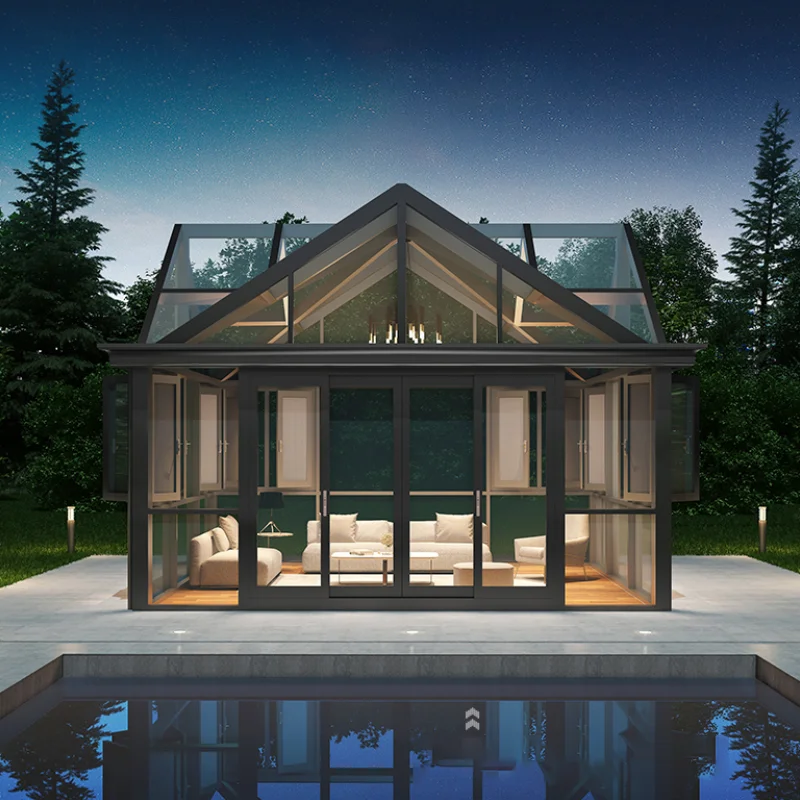 
Modern French Design Small 4 Season Glass Room Winter Garden House Aluminum Sunroom With Folding Door For Outdoor Backyard 