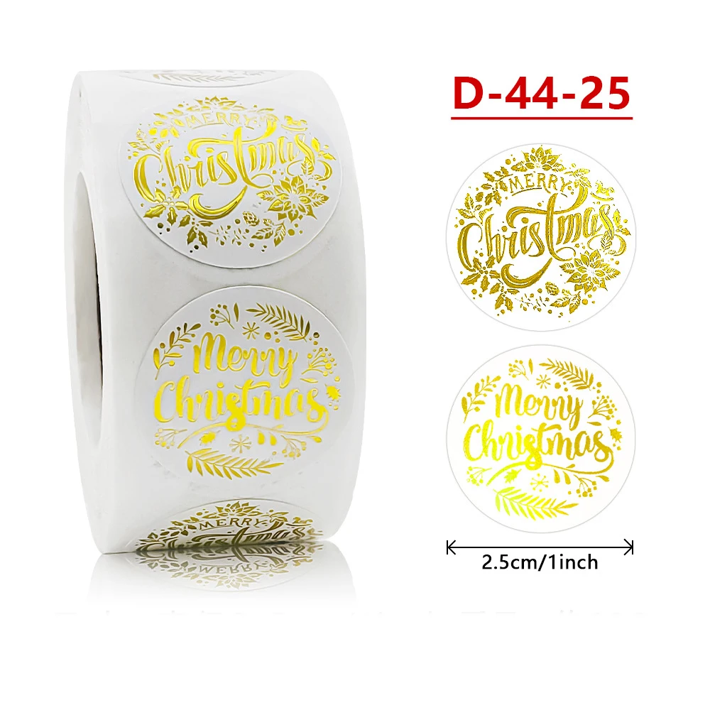 Custom Transparent Waterproof Merry Christmas Sticker Roll Gold Stamping Round Label Sticker for Gift Packaging