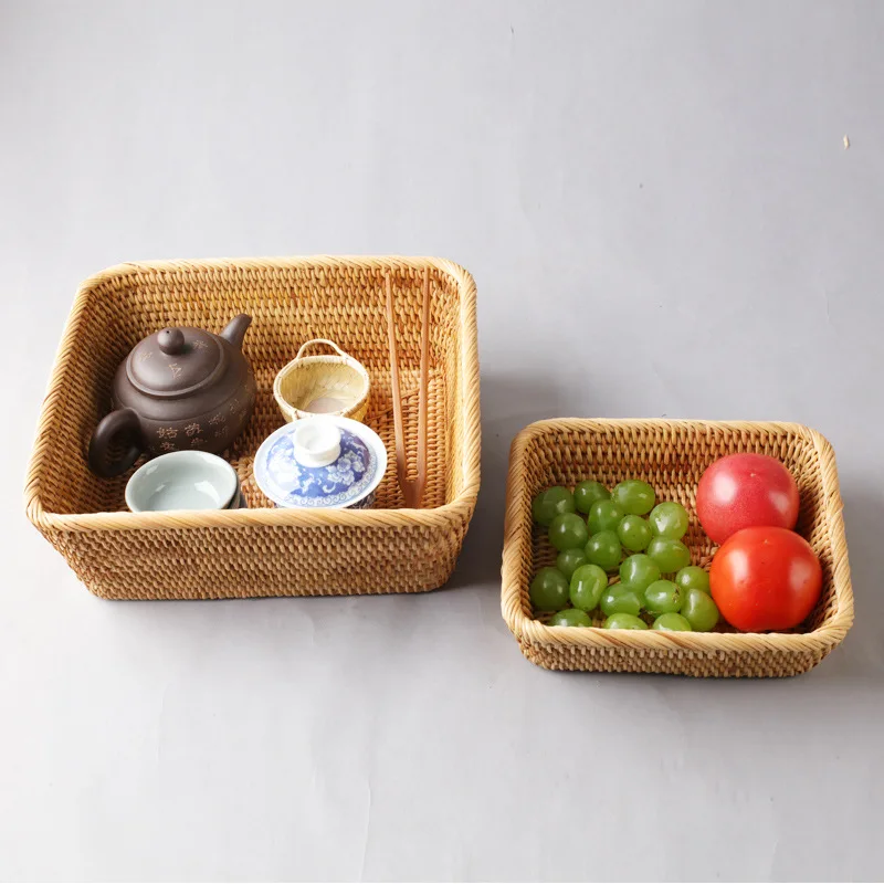 Vietnam Rattan Fruit Basket Home Fruit Plate Living Room Snacks Candy Basket Refreshment Box Coffee Table Storage Basket