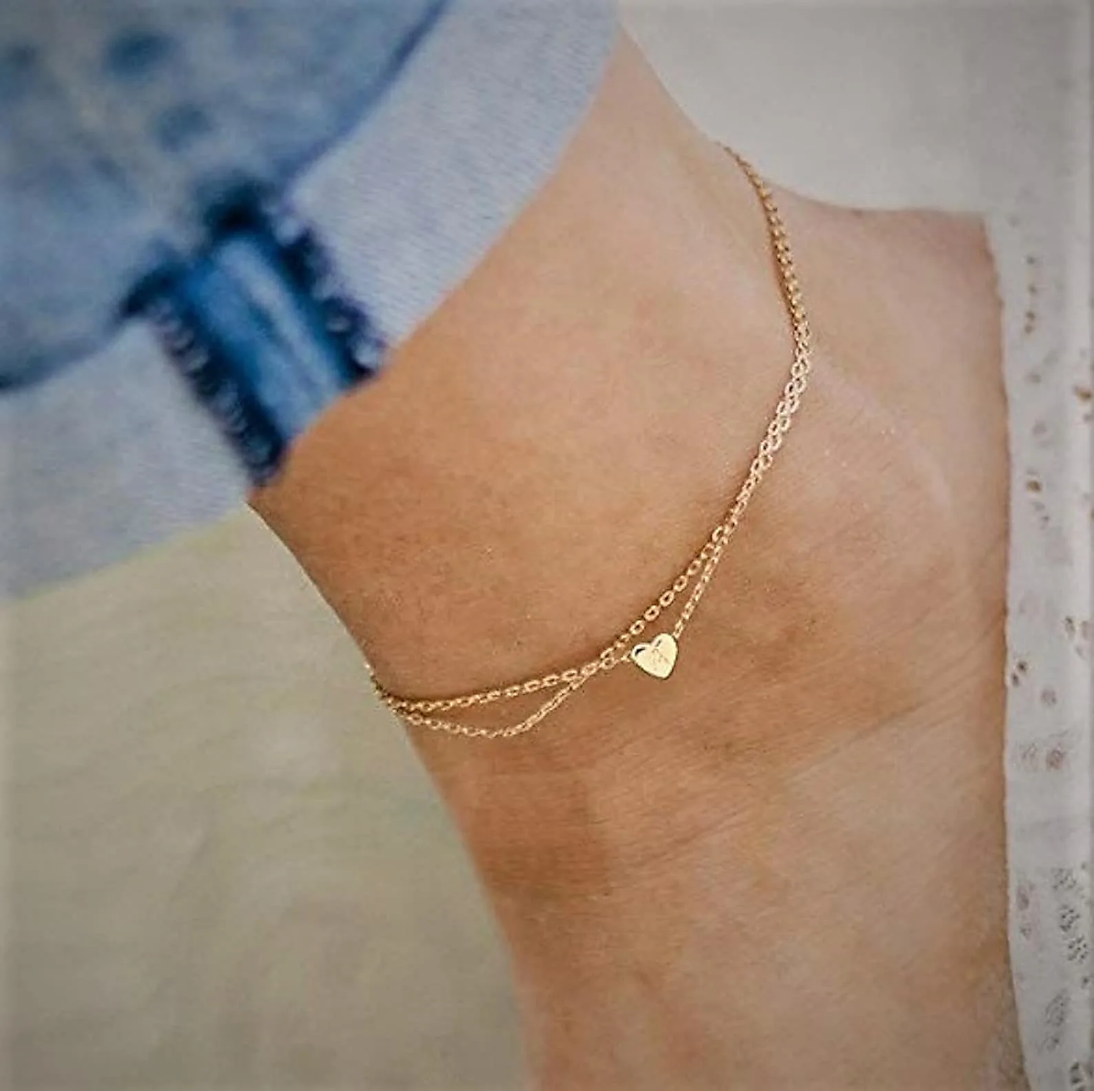 European and American Fashion Ins Light Luxury 18K Gold 26 Letters Name Anklet Advanced Female with Hearts Foot Ornaments Cross-