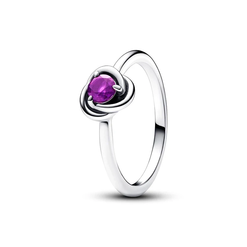 New 925 Sterling Silver 12 Colors Months Birthstone Eternity Circle DIY Rings Original Pan Fine Women Jewelry Birthday Gift