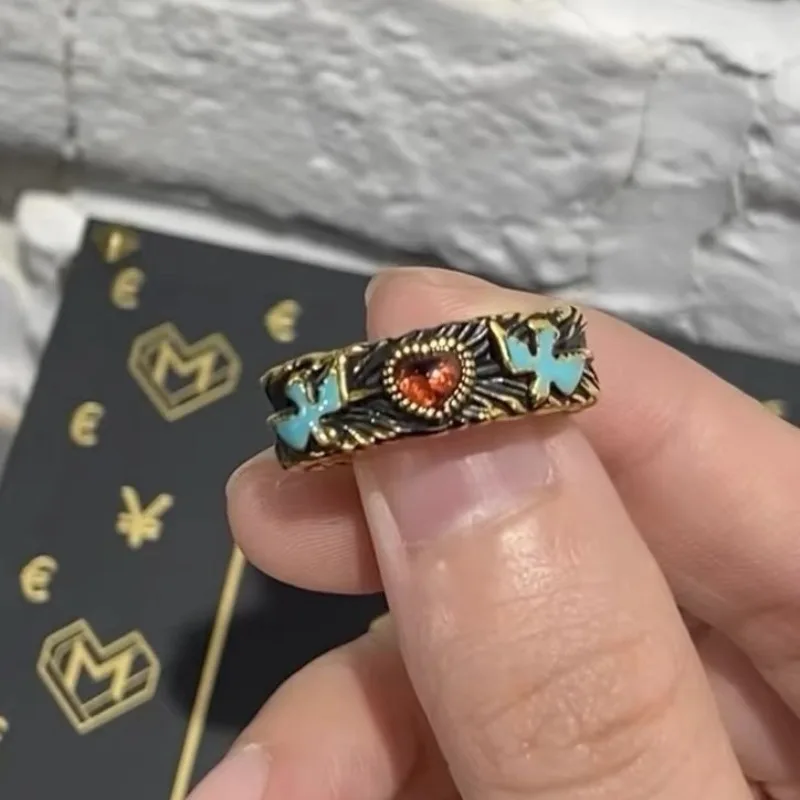 Literary Retro British Museum Series Bird Title Distressed Design Exquisite Love Flying Goose Opening Rings Women Men