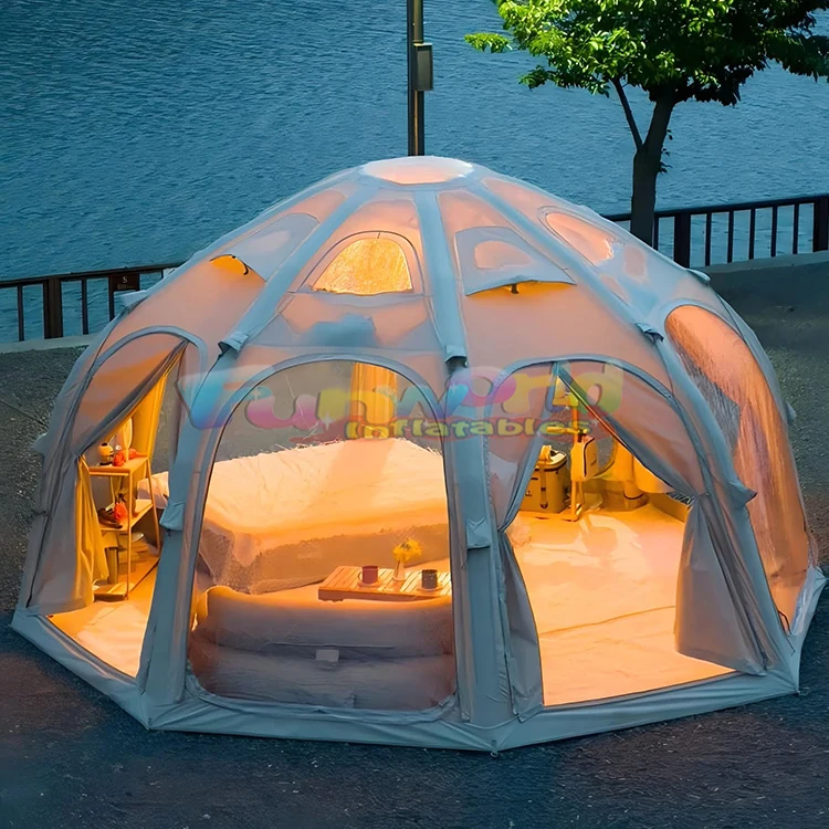Luxury party camping tour waterproof outside events outdoor travel inflatable air cube tent house with led lights travelling