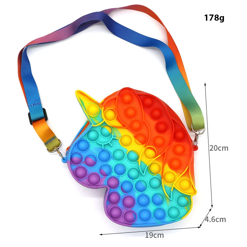 Yzora 2021 new rainbow mini bubble sensory fidgets kids silicone unicorn small crossbody shoulder messenger