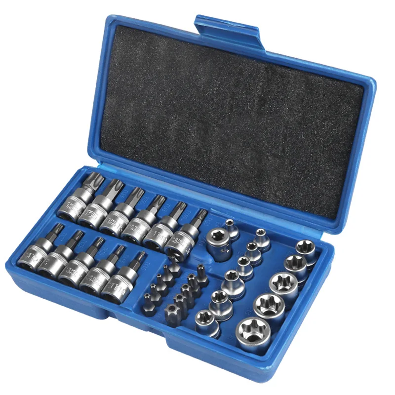Fine Quality 34PCS Pressure Batch Sleeve Group Sets Sleeve Head Machine Motor Repairing Tool Socket Set Wrench Female Torx Male