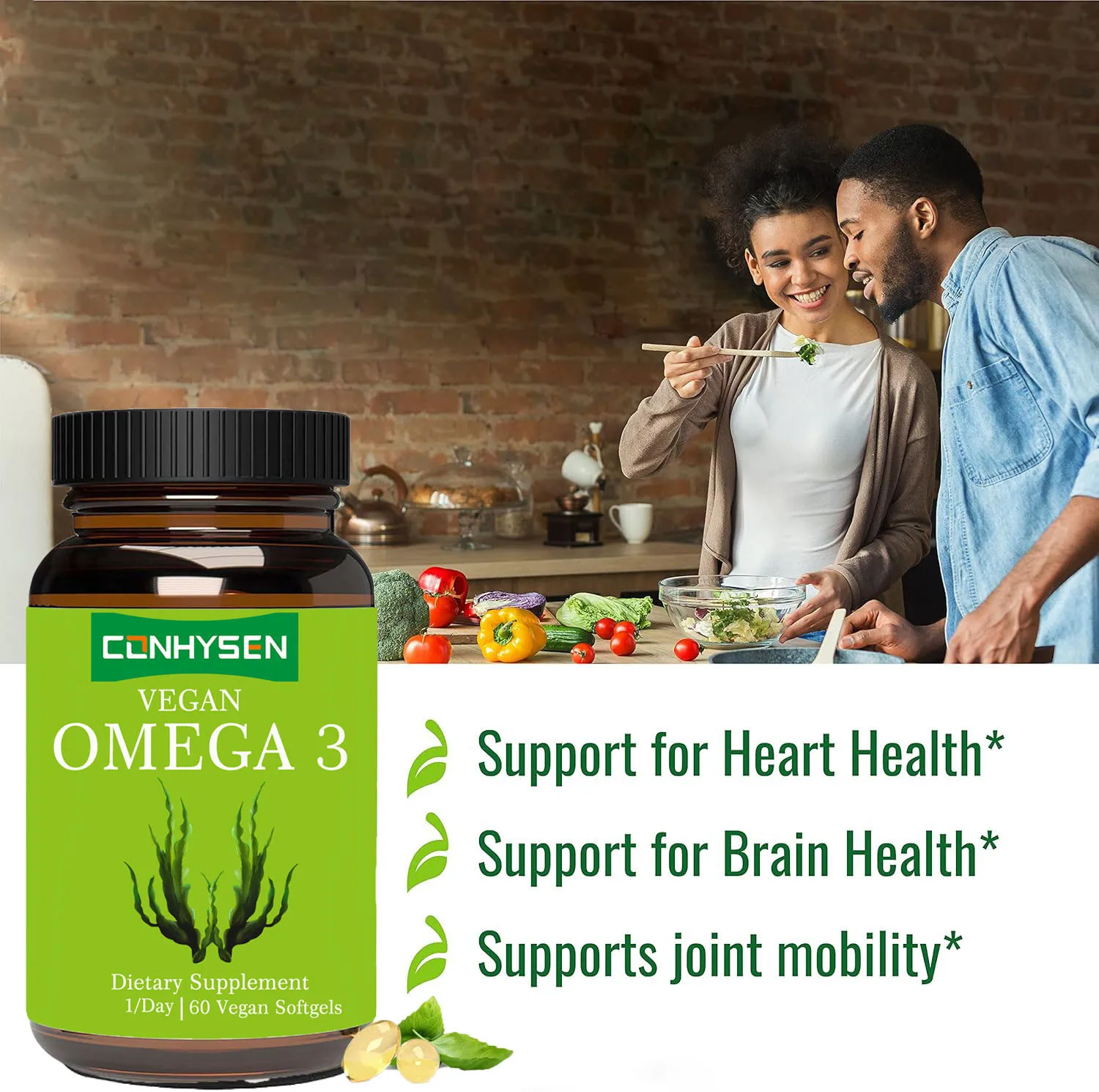 Private Label Algal Oil Omega 3 Omega 6 Vegan DHA EPA Vegan Omega 3 Softgel Capsules Support Heart Brain Health & Joint Mobility
