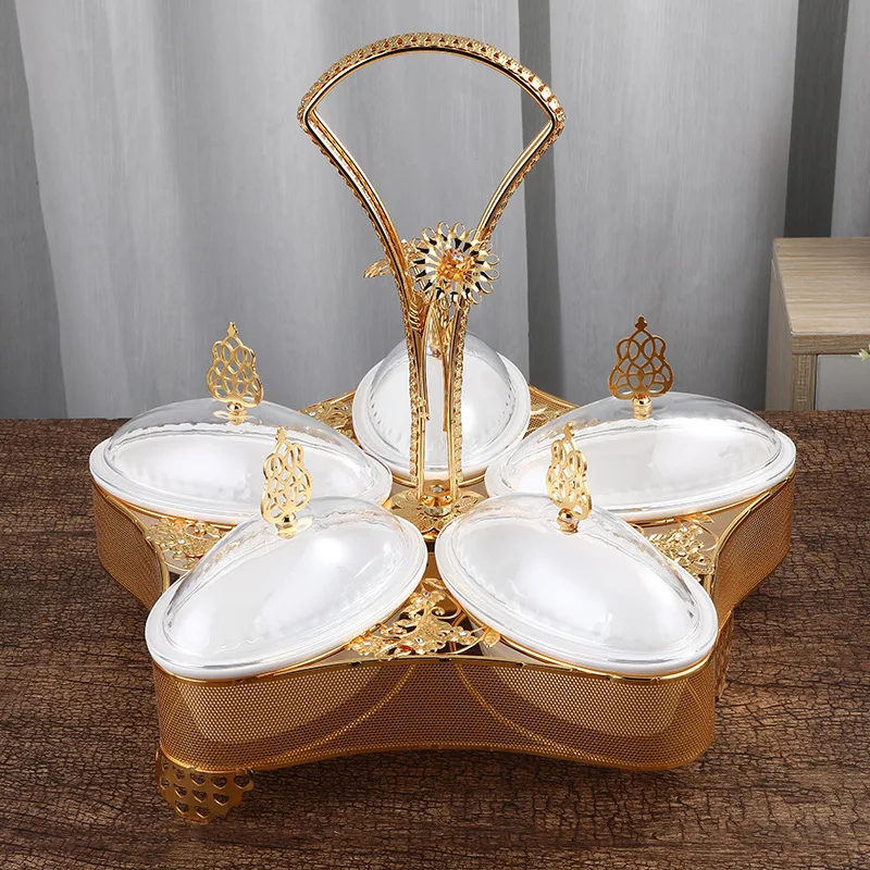 New European Style Fruit Bowl Creative Dried Fruit Box Living Room Fruit Pot Ornament Modern Nut Candy with Lid Plate