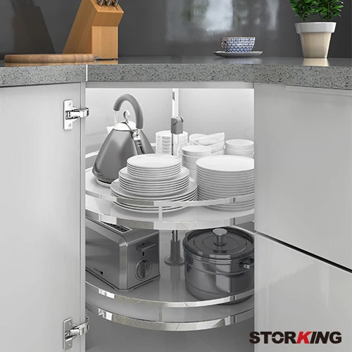 Chromed kitchen storage cabinet basket 270 degrees corner carousel