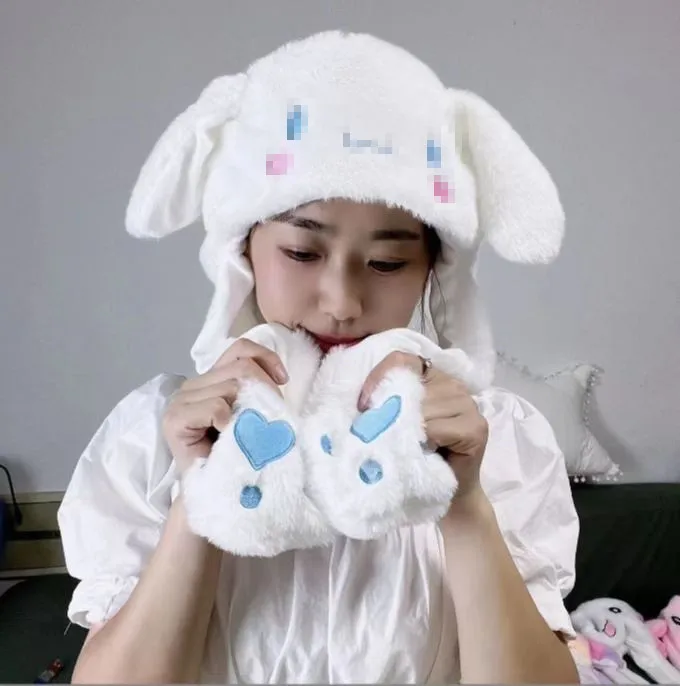 New Korea Winter Rabbit Hat Moving Ears Cute Cartoon Toy Hat Kawaii Funny Gift Bunny Plush Bunny Winter Hat For Kids Adult