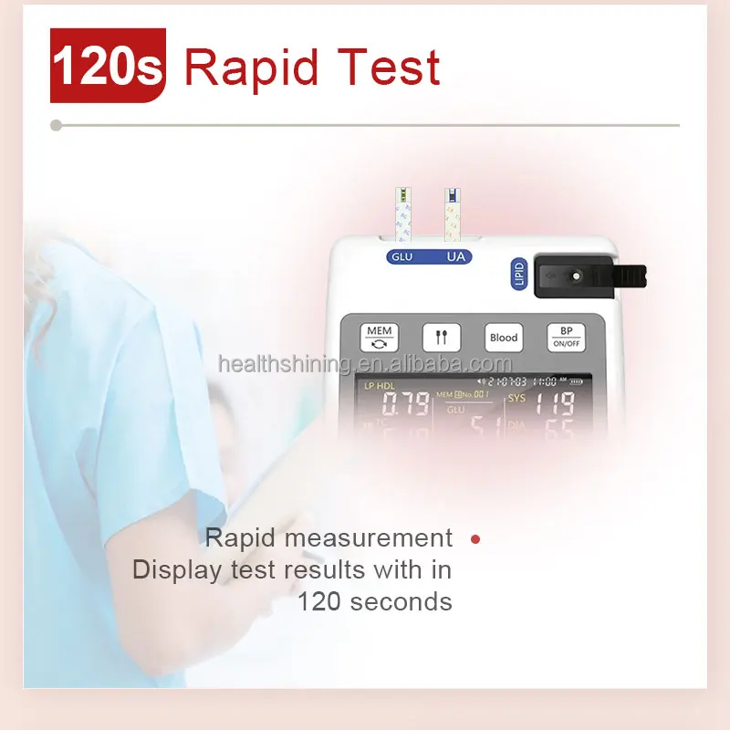 Portable Easy To Use Medical Home Family Hospital Multi-function 3-in-1 Blood Glucose Cholesterol Uric Acid Testing Analyzer