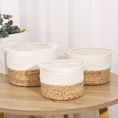 Wholesale Large Foldable Kids Natural Woven Straw Baby Cloth Toy Cotton Rope Storage Basket, Rattan Storage Baskets