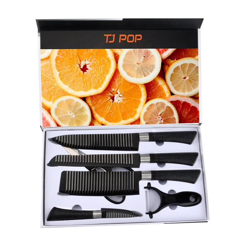 6pcs Non-Stick Coating Knife Ste with PP Handle Kitchen Scissors Ceramic Peeler Chopper Chef Bread Paring Knife