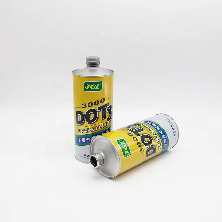 Cone top empty tin can with customized printing for 1L brake fluid cleaning agent
