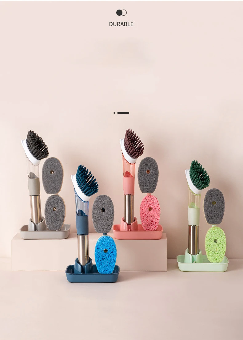 Household Kitchen Oil Stains Pot Washing Brush Long-handled Cleaning And Liquid Dishwashing Sponge Brush