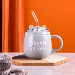 Cute Tiger Coffee Ceramic Cup Couple Mug Milk Water Cup Custom Ceramic Mug with lid