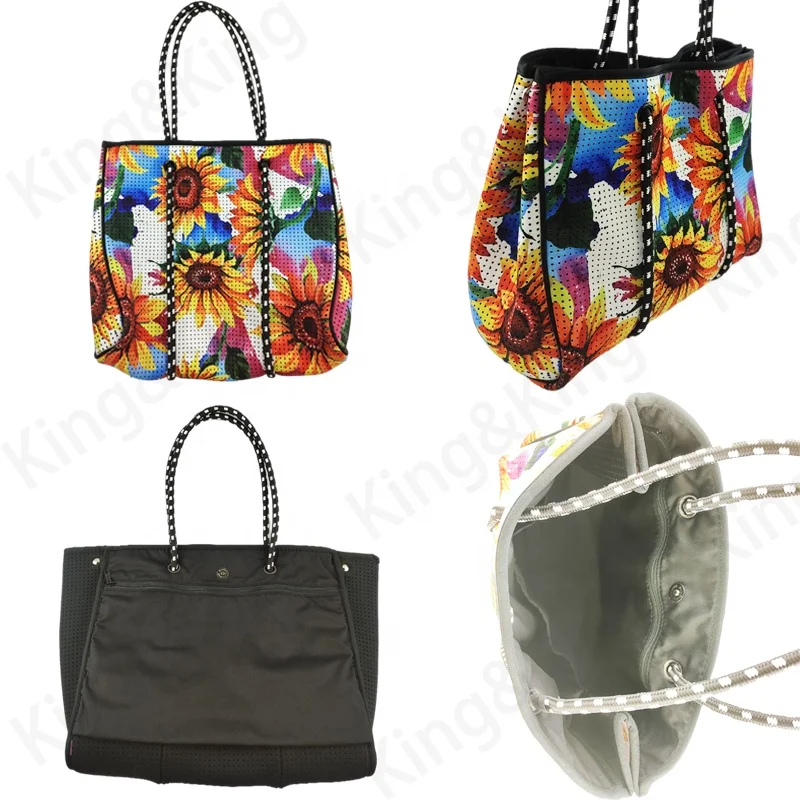 Портативная Неопреновая моющаяся Сумка-тоут с индивидуальным логотипом для девушек модные большие сумки через плечо пляжные сумки-тоуты перфорацией и отверстиями