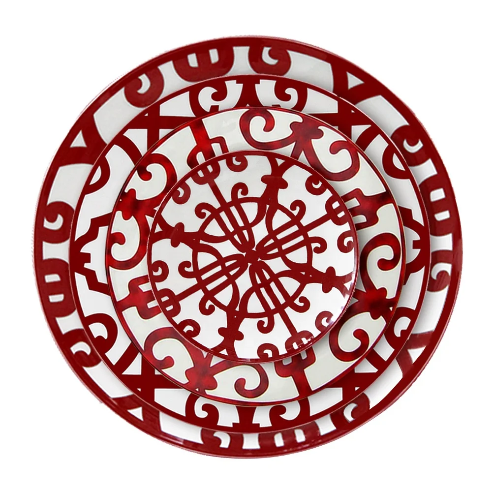 Wholesale red fancy ceramic dinnerware wedding restaurant porcelain serving plate