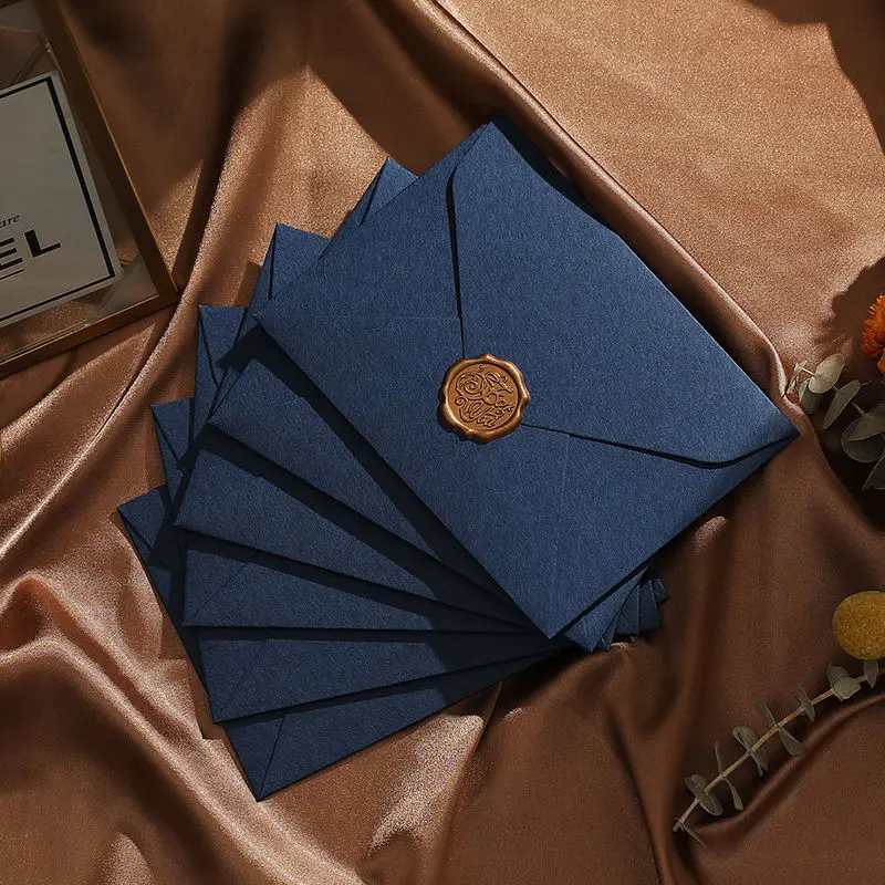 Luxury Custom Logo Gold Foil Blue Cardboard Business Invitation Gift Greeting Thank You Cards Packaging Paper Envelopes