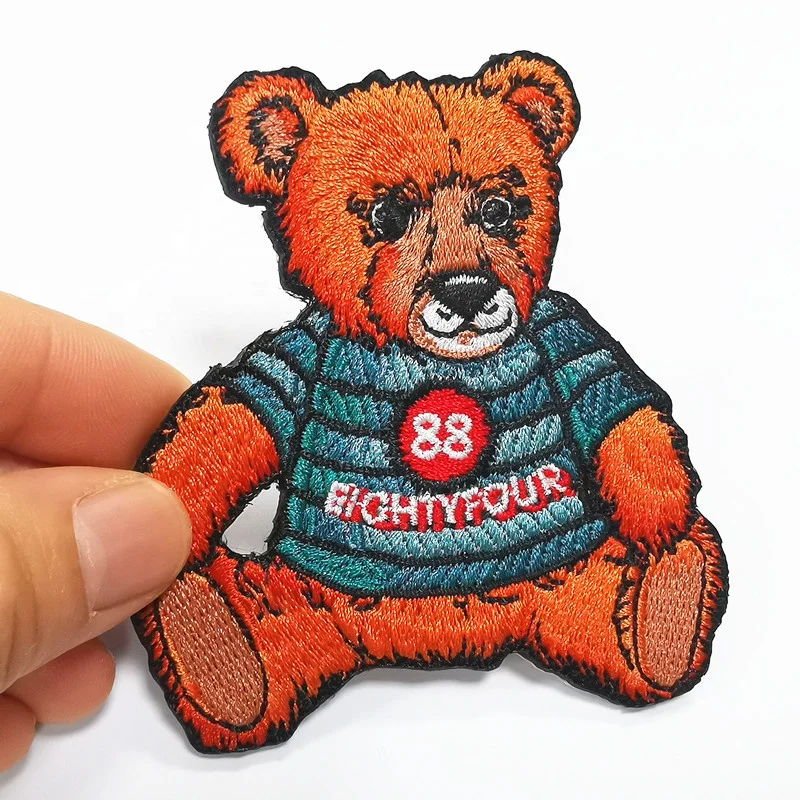 Custom Patches Embroidered Twill Fabric Mini Bear Animal Patches Embroidery