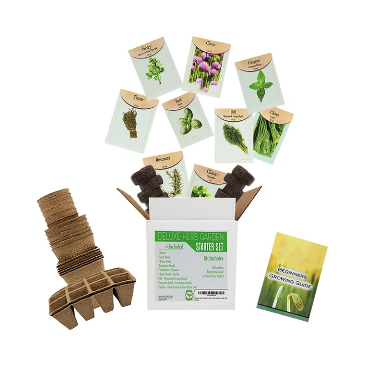 Deluxe Heirloom Non-GMO Herb Garden Starter Kit Great for Beginners Includes Seeds Peat Pots Netted Coir Pellets Beginners Guide