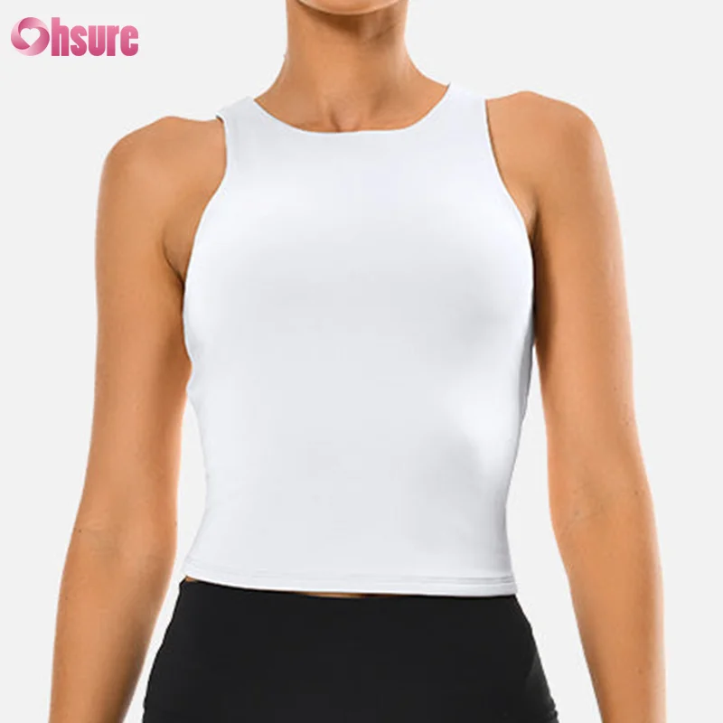 Women Cropped Tank Tops Cotton & Spandex Blend Sport Wear Sleeveless Shirts